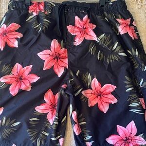 Jantzen Black Swim Shorts with Pink and Green Floral Design